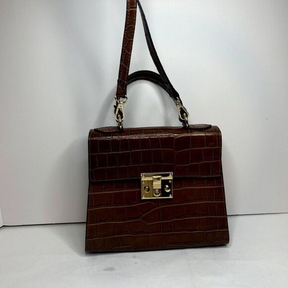 Sali Handbags - Sali Beige Italian Leather Crocodile Print Top Handle Crossbody Bag Womens